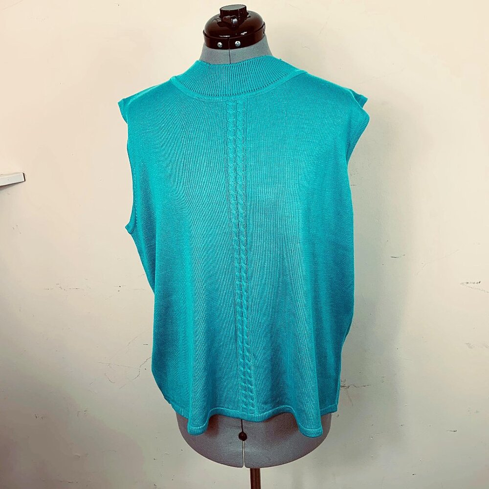Vintage Nikki DEADSTOCK Turqouise Blue Sleeveless Mock Neck Sweater Size XL